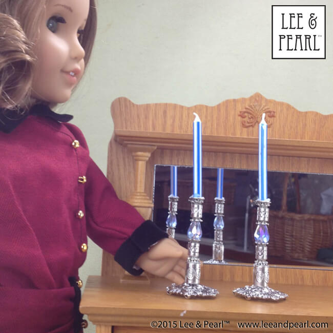 Chag Pesach Sameach and Shabbat Shalom! Our American Girl Doll Rebecca Rubin loves her new silver Sabbath candlesticks. Find the Candlestick Tutorial and supply list in the Lee & Pearl April 2016 Newsletter at http://leeandpearl.com/2016_04_newsletter.html#passover